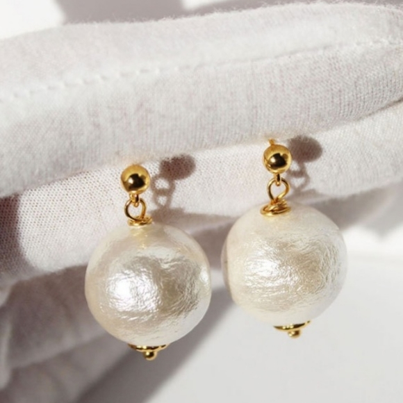 COPY - 18K Gold Filled Cotton Ball Pearl Dangle Earring 925 Sterling Silver Post - Picture 5 of 9